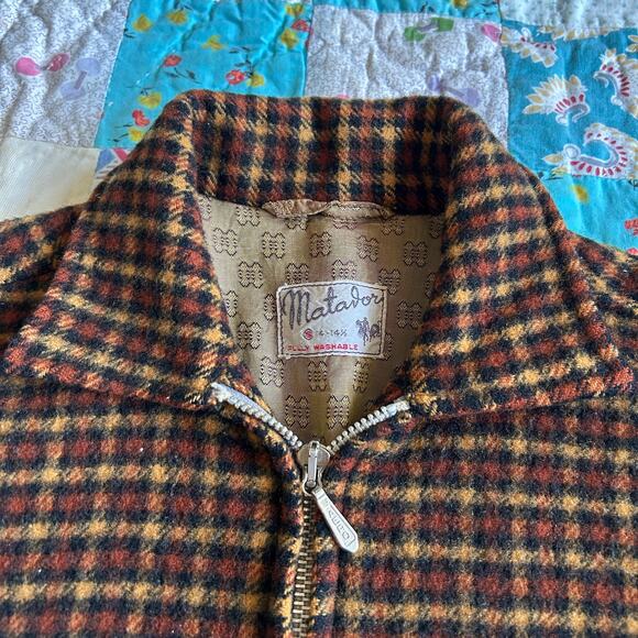 SOLD Vintage 50s British Fitted Checkered Zip Front Ricky Jacket XS S - Picture 3 of 7